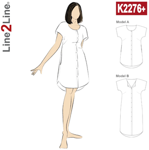 Line2Line snitmønster - K2276 Kjole med knaplukning og lommer, PLUS